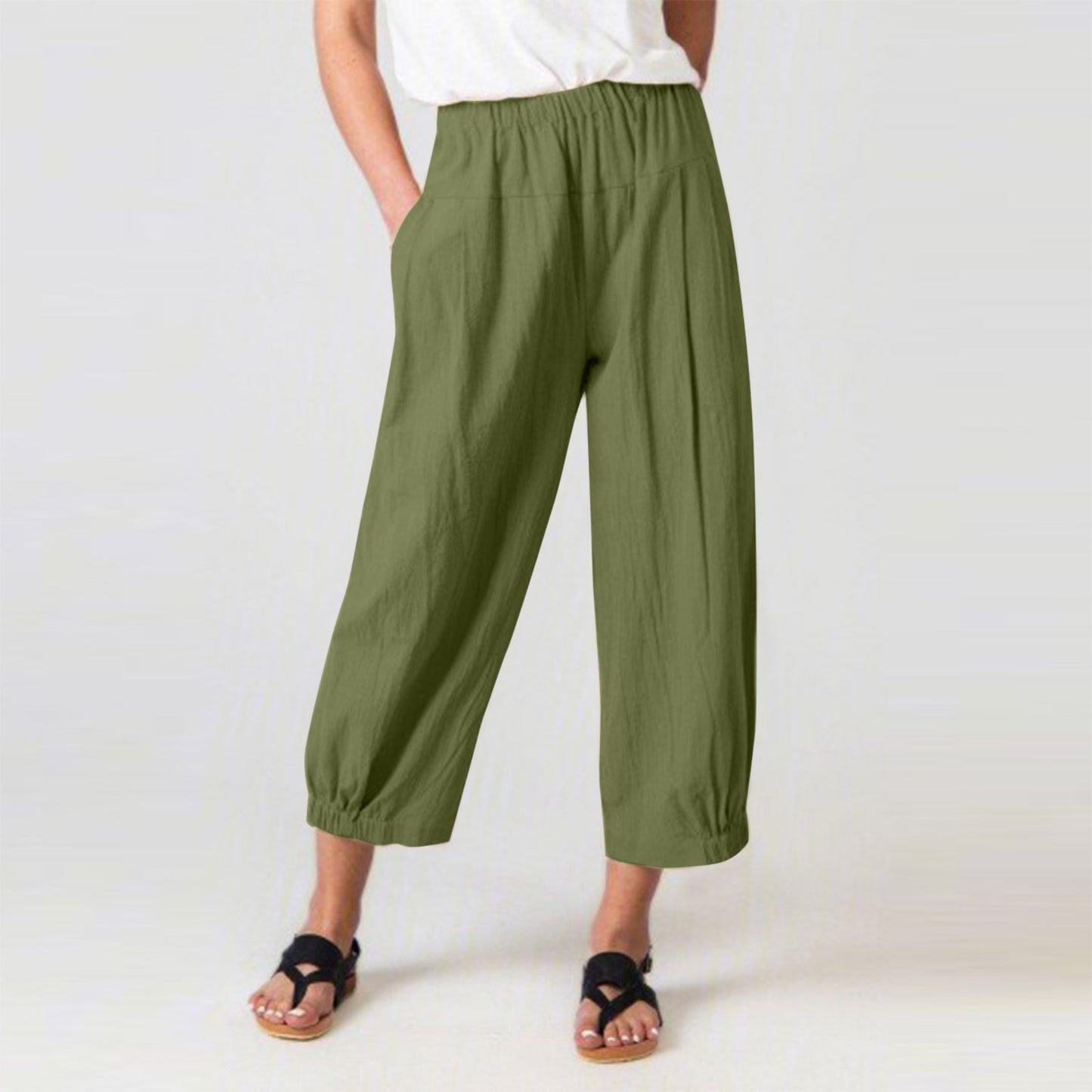 Casual Harem High Waist Linen Women Cropped Pants