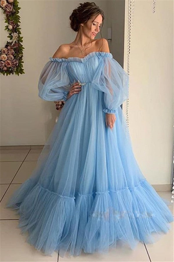 Women Off The Shoulder Tulle Long Party Dresses