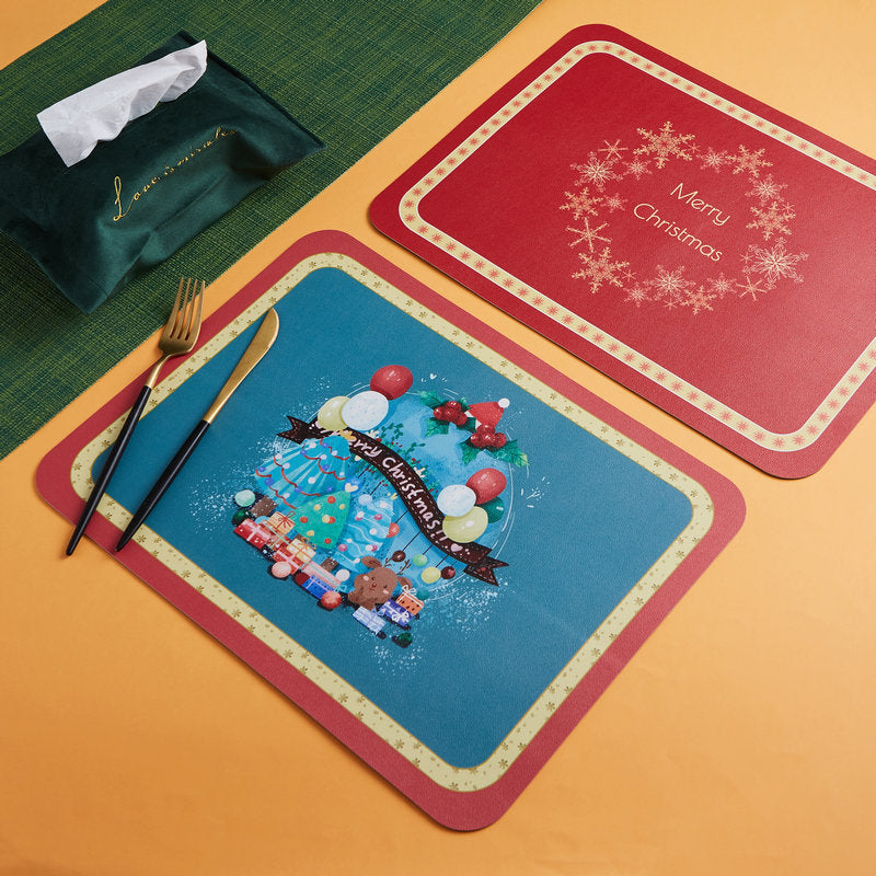 Merry Christmas Pu Leather Heat Insulation Table Mat