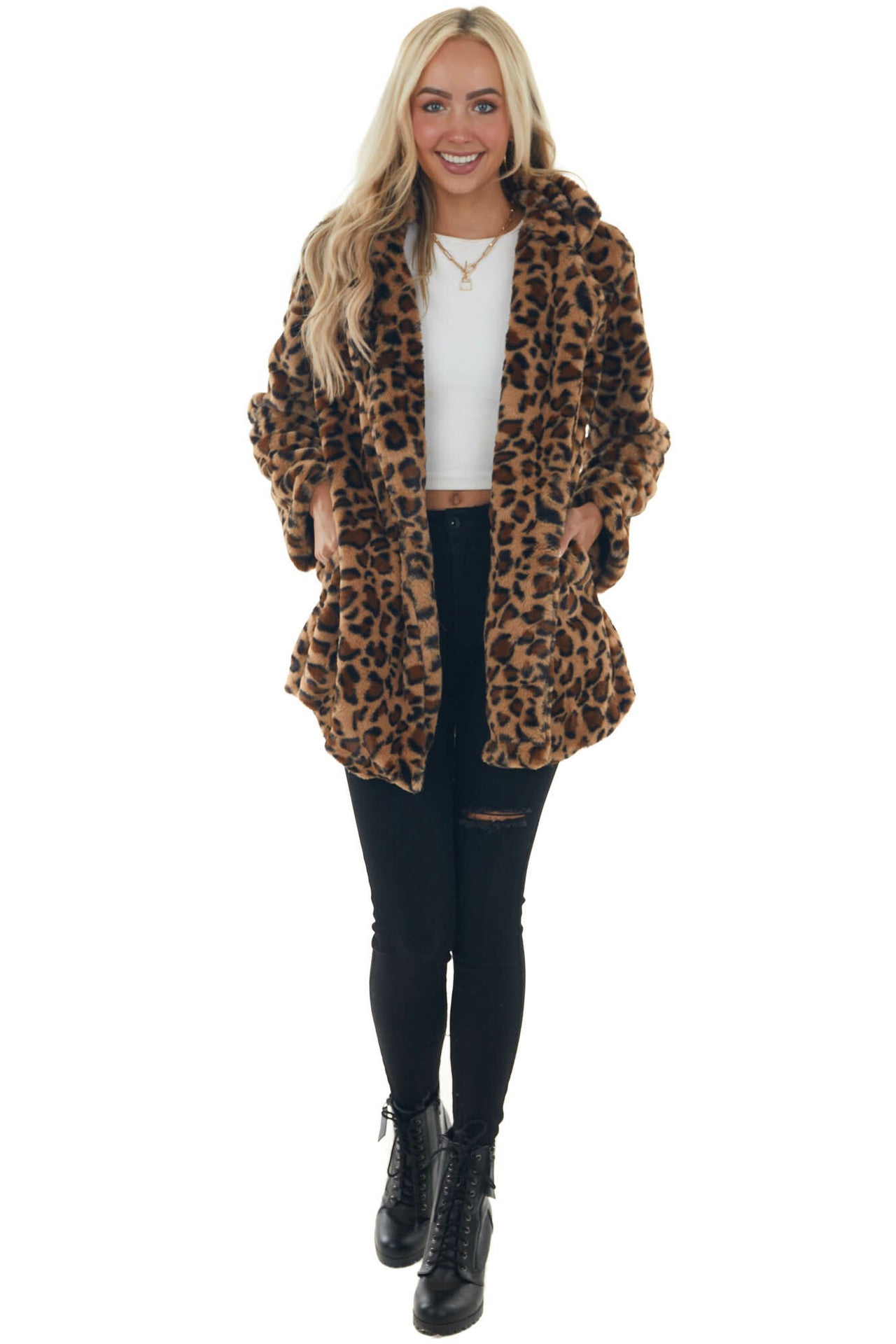 Fashion Leopard Faux Fur Women Overcoat