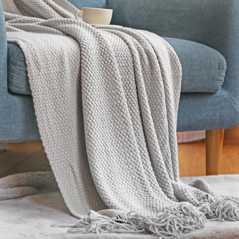 Knitting Pinapple Needle Blanket-Light Gray-127*152+10CM-Free Shipping at meselling99
