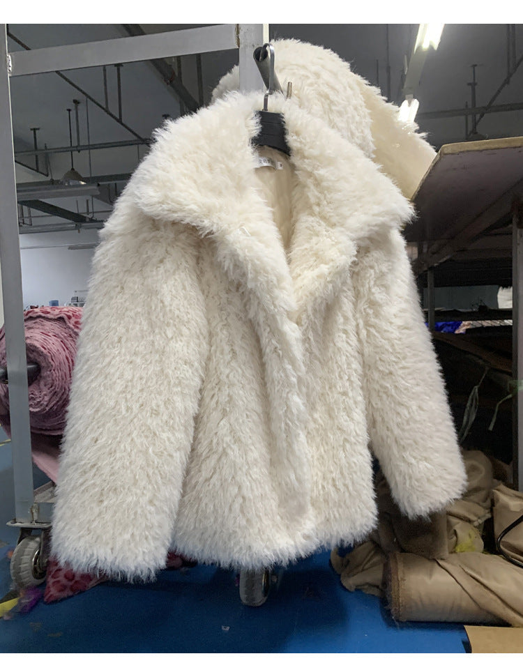 Winter Pink Artifical Fur Soft Overcoat for Women