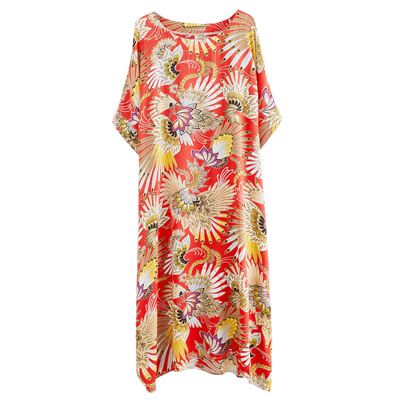 Casual Floral Print Red Plus Sizes Maxi Dresses