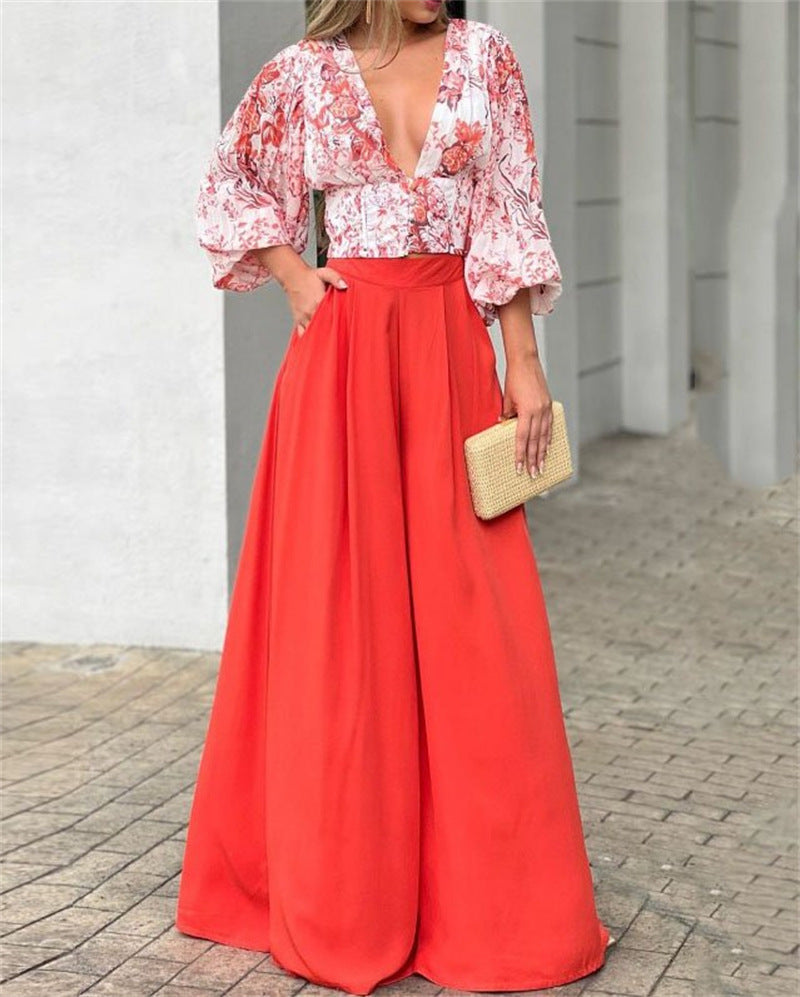 Sexy Deep V Neck Summer Two Pieces Women Suits
