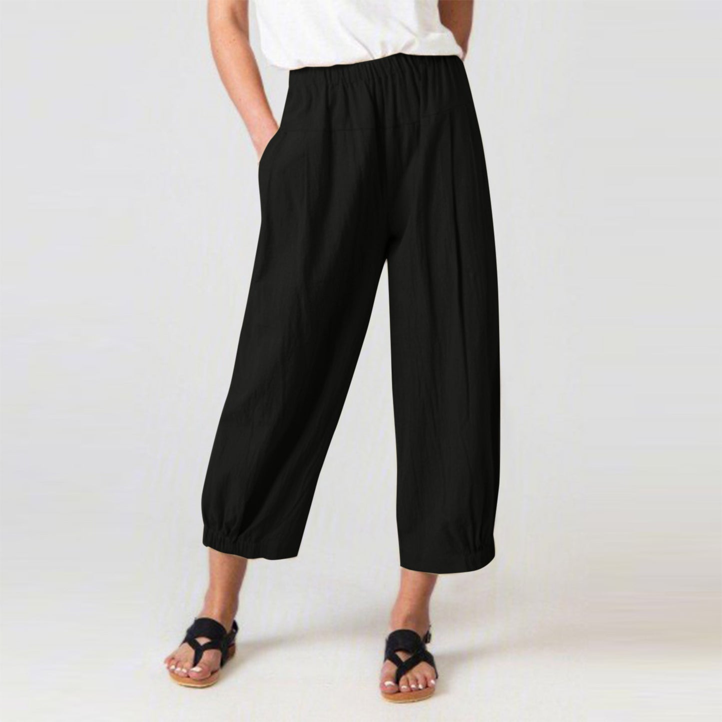 Casual Harem High Waist Linen Women Cropped Pants