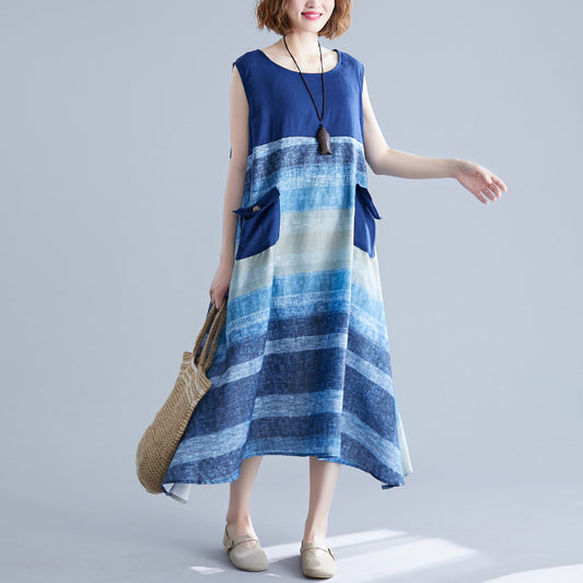 Blue Sleeveless Long Cozy Dresses