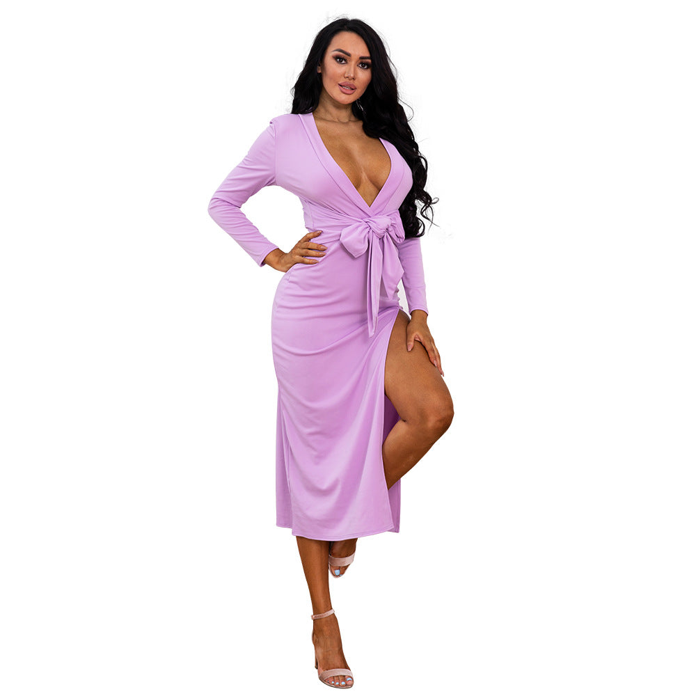 Sexy Light Purple Long Sleeves Split Party Dresses