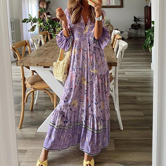 Purple Long Sleeves Women Fall Maxi Dresses-STYLEGOING