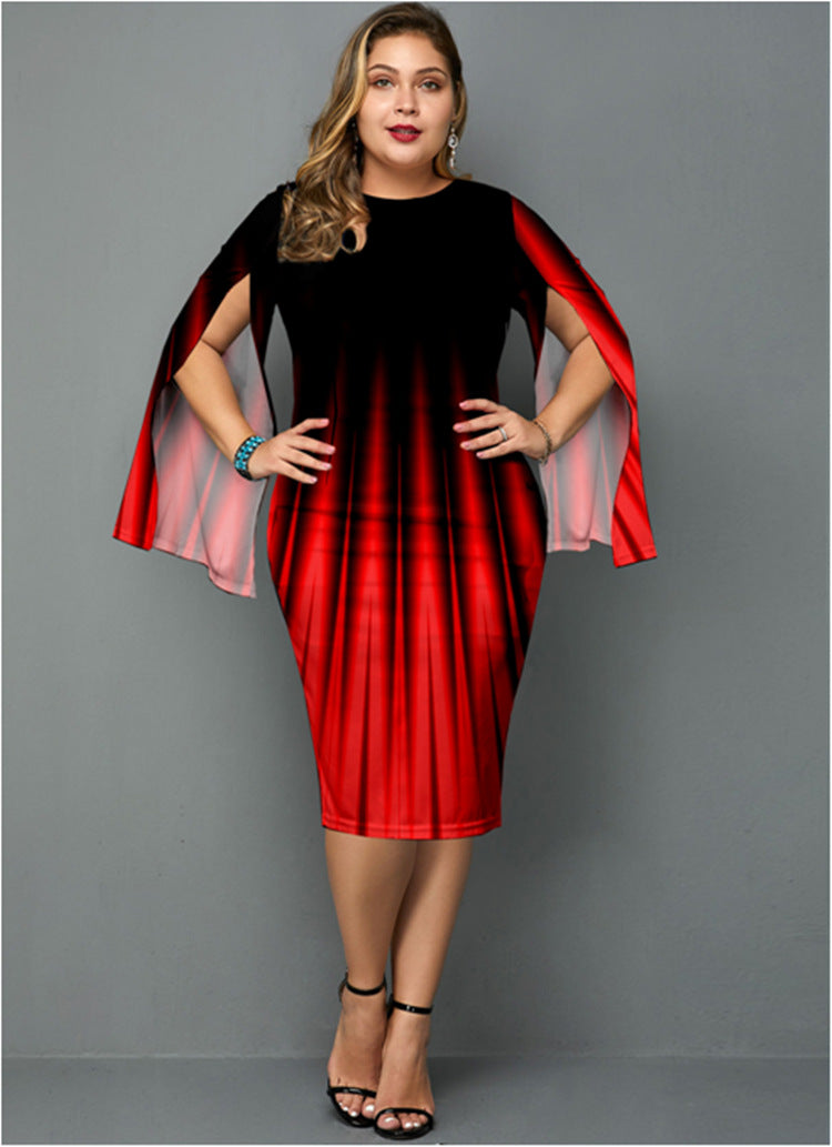 Black Red Irregular Split Front Plus Sizes Women Sheath Dresses