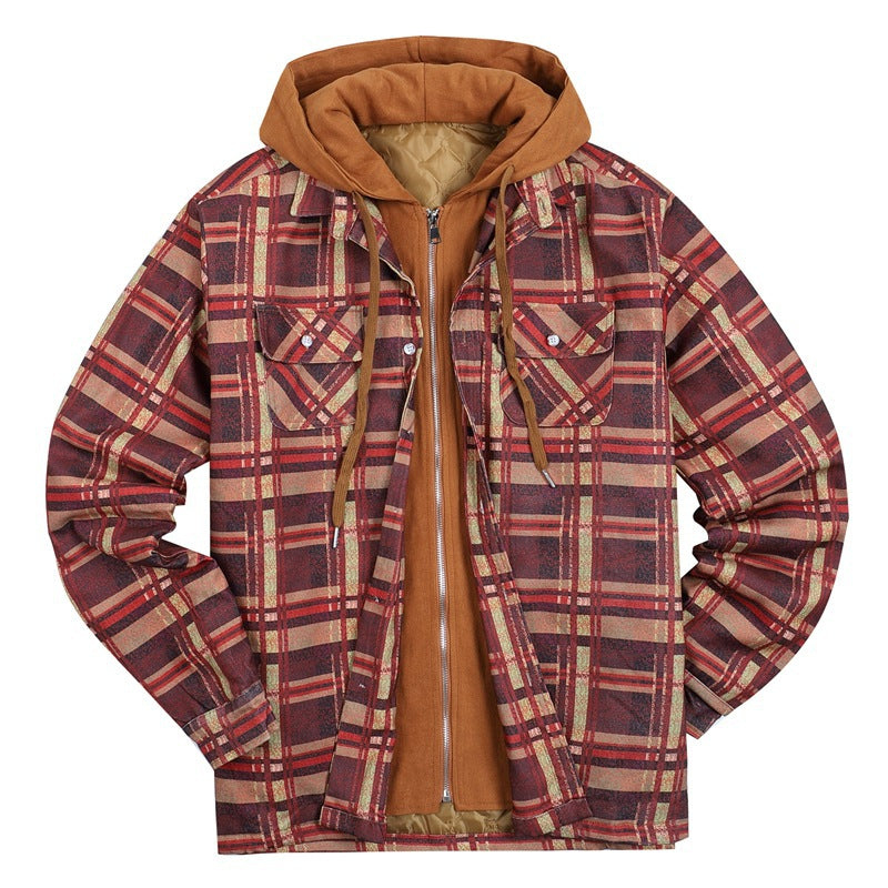 Plaid Winter Hoodies Jacket Outerwear for Men