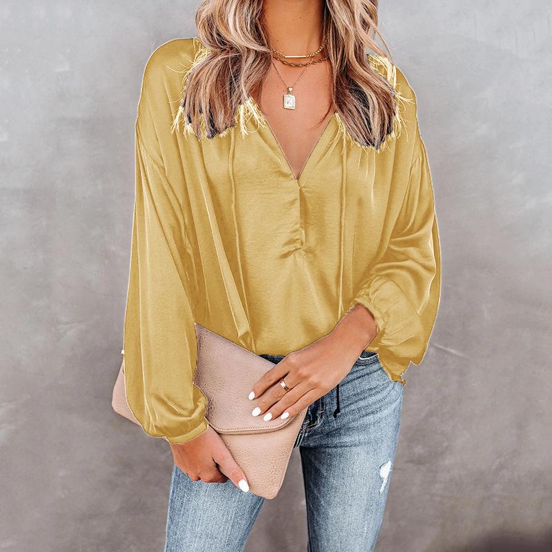 Simple Style V Neck Long Sleeves Leisure Shirts-STYLEGOING
