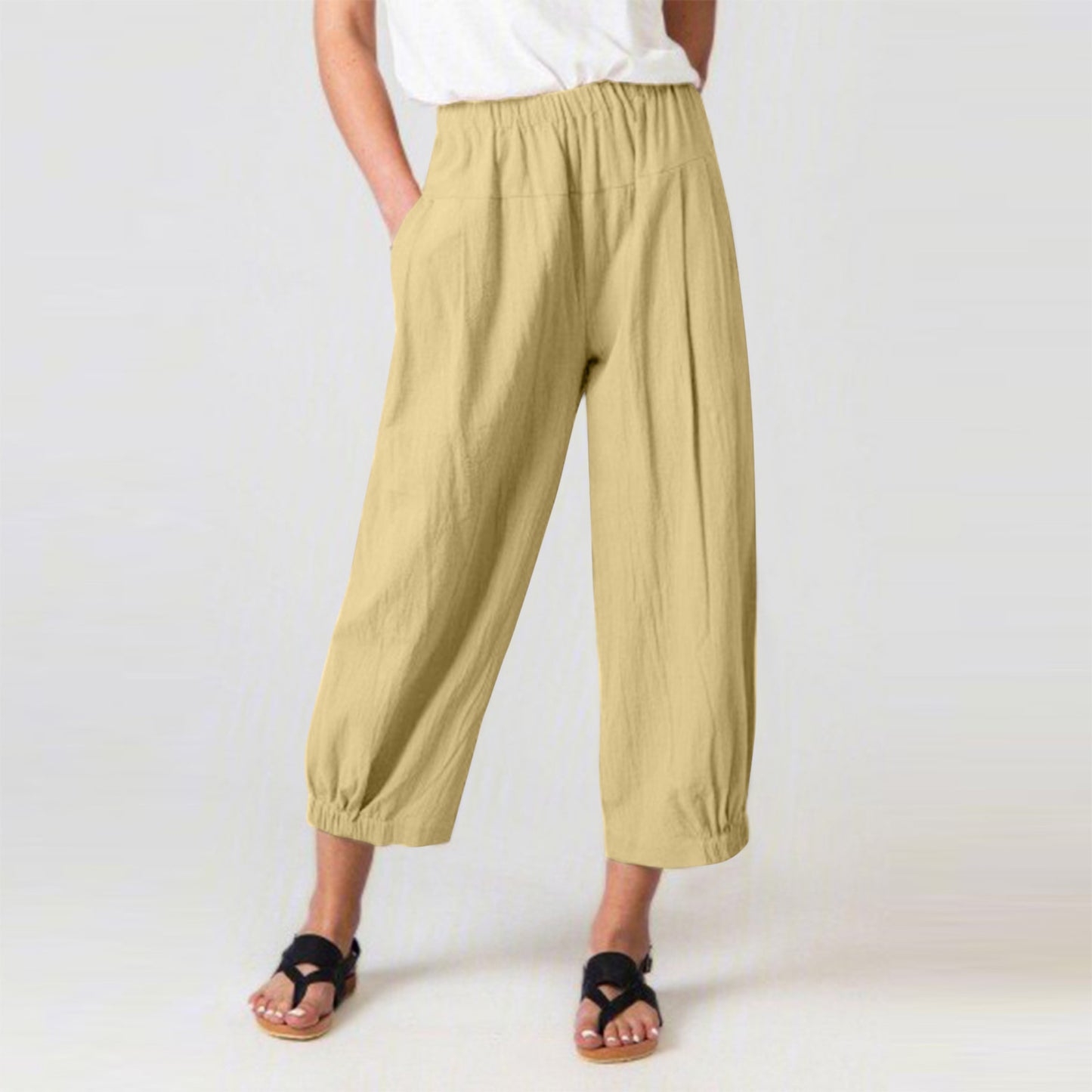 Casual Harem High Waist Linen Women Cropped Pants