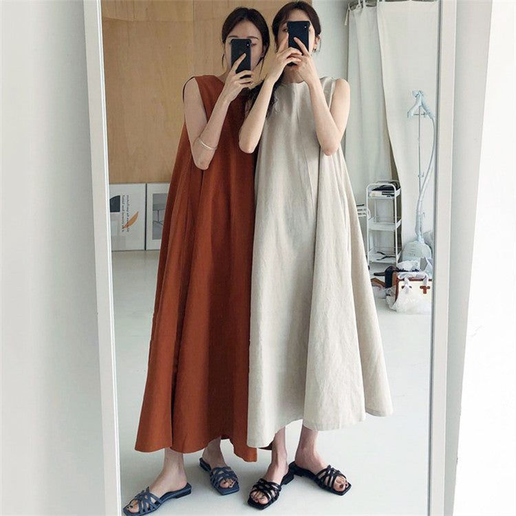 Vintage Cozy Sleeveless Vest Long Dresses with Pockets