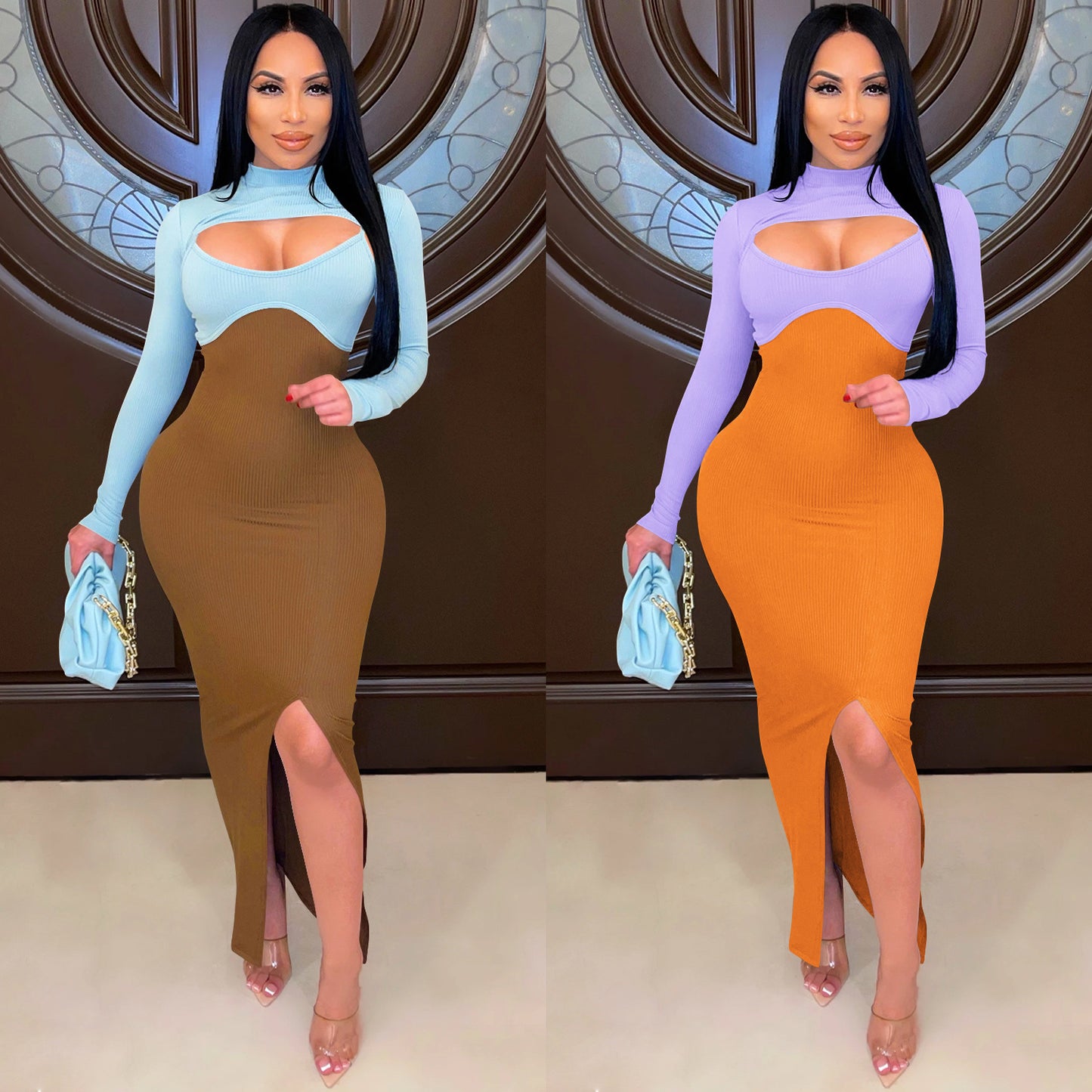 Sexy Constract Color Tight Dresses for Women