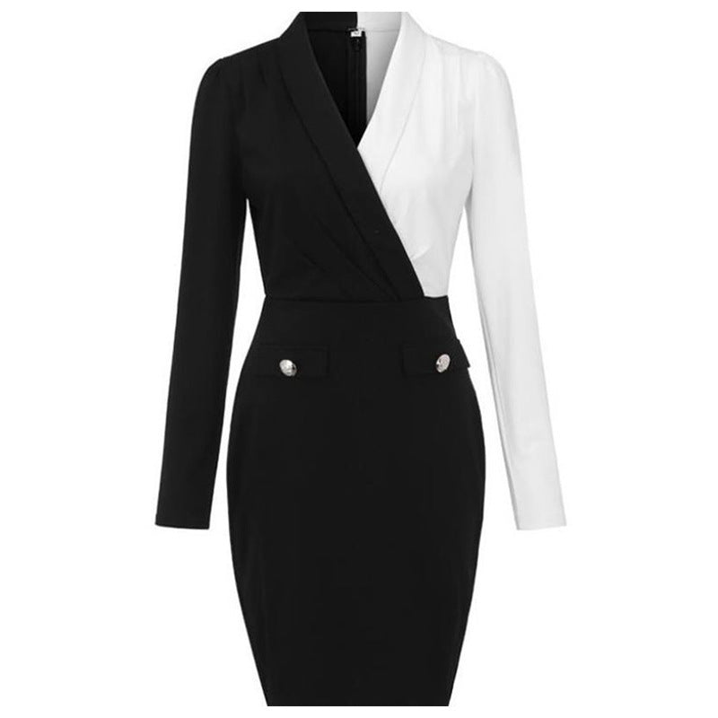 Black and White Fashion Office Lady Long Sleeves Dresses
