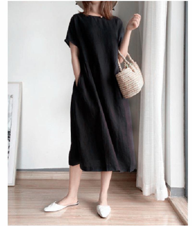 Women Loose Cozy Plus Sizes Midi Dresses-STYLEGOING