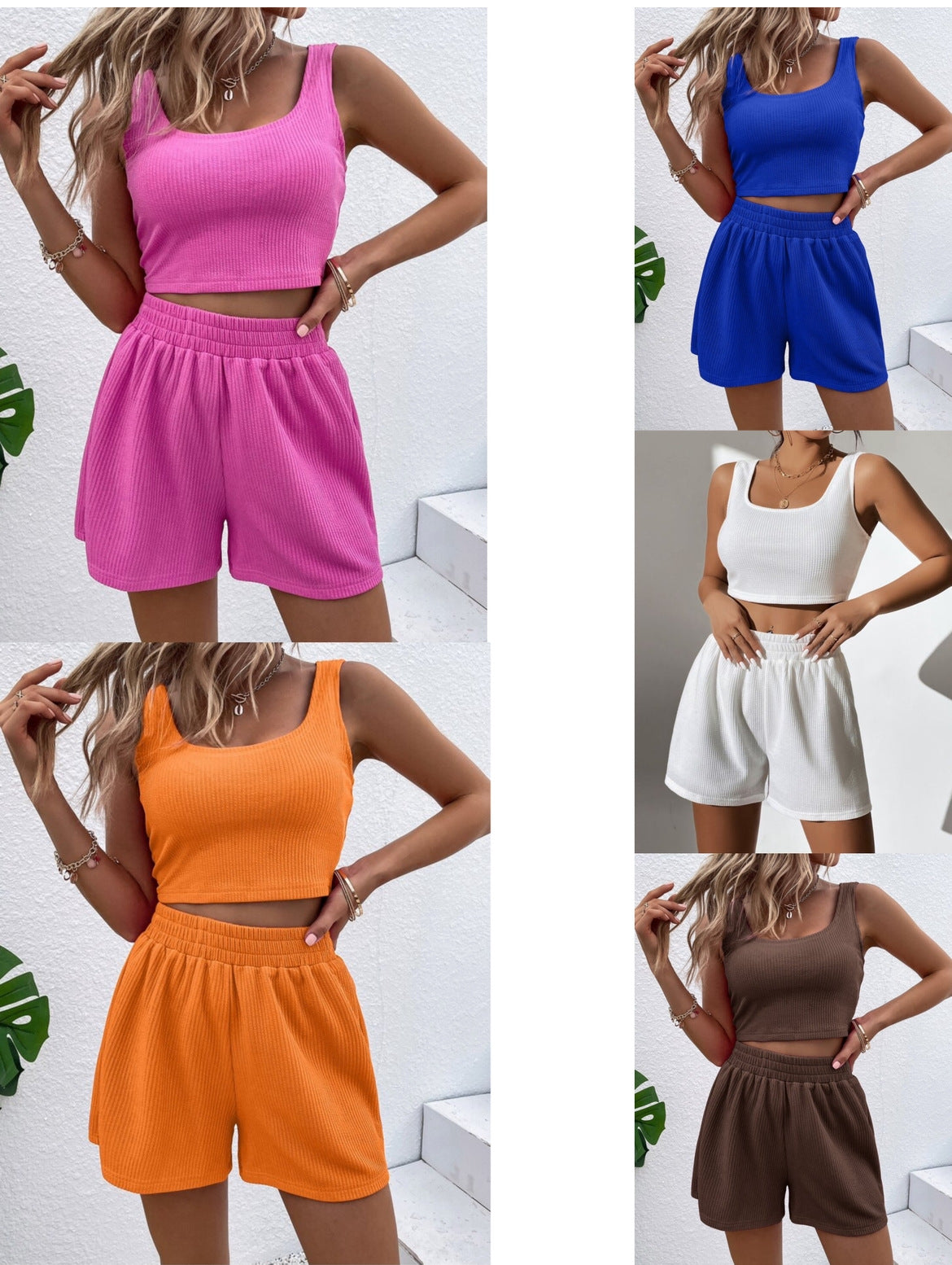 Leisure Knitted Cotton Sleeveless Short Suits for Home Wear