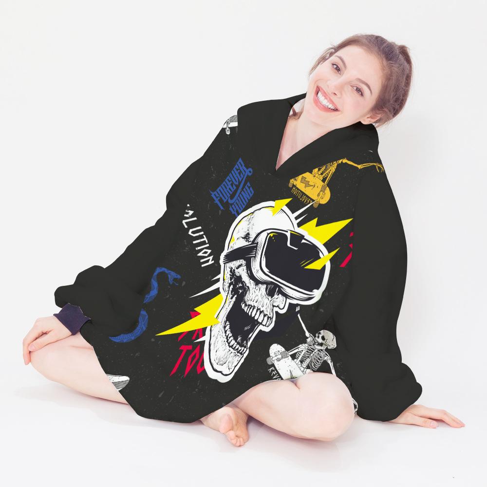 Unisex Skull Print Lazy Person Wearable Blanket--Free Shipping at meselling99