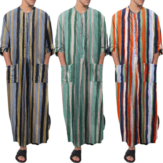Casual Striped Men's Long Robes