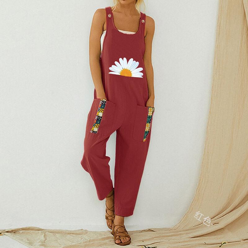 Summer Women Daisy Print Jumpsuits-STYLEGOING