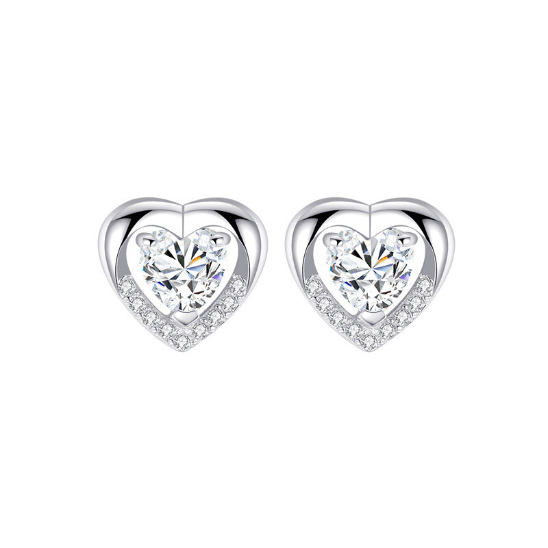 Lovely Heart Shape Zircon Silver Earring Studs