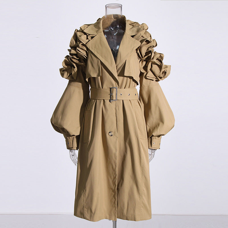 Designed Ruffled Long Sleeves Women Wind Break Coats