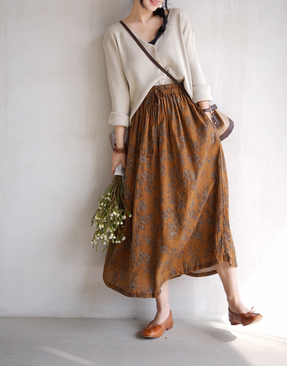 Vintage Cotton Floral Women Skirts