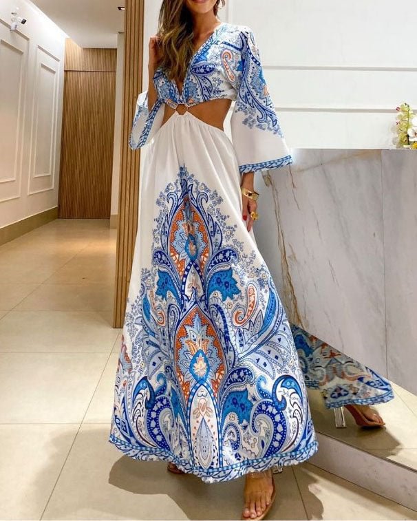 Sexy Summer V Neck Irregular Long Sleeves Dresses