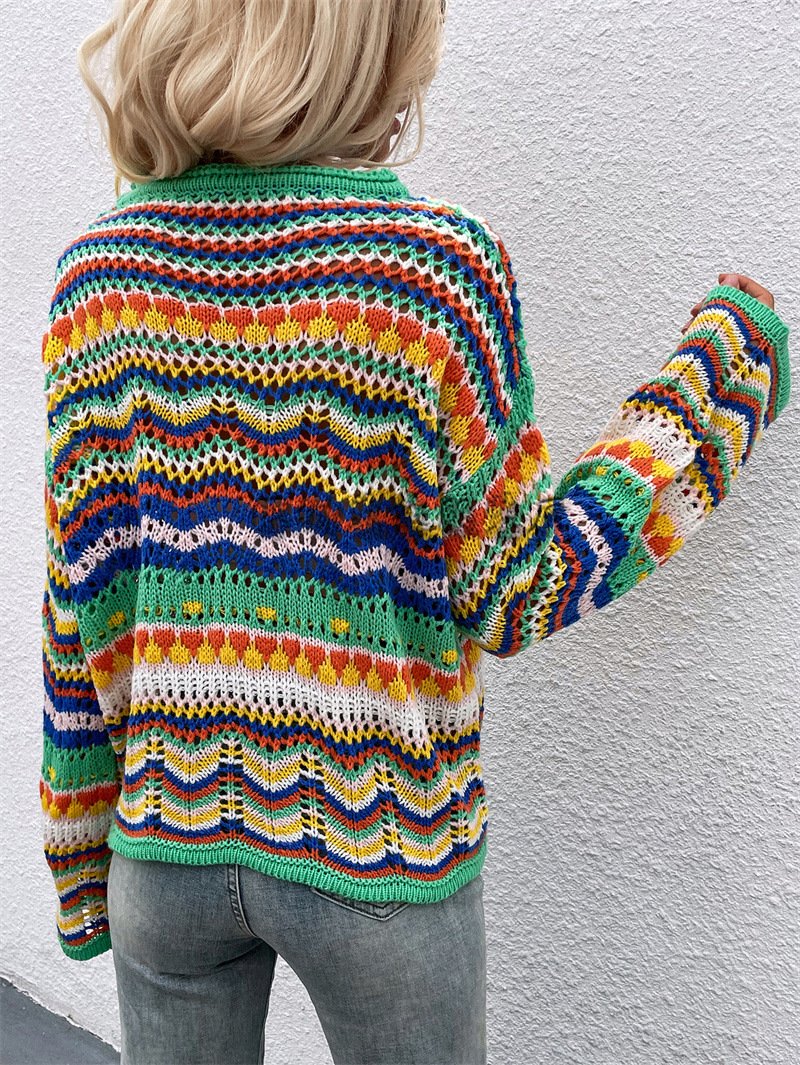 Women Knitting Rainbow Fall Sweaters-STYLEGOING