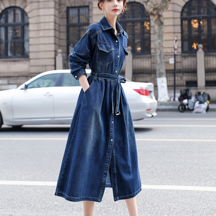 Vintage Denim Fall A Line Long Shirts Dresses