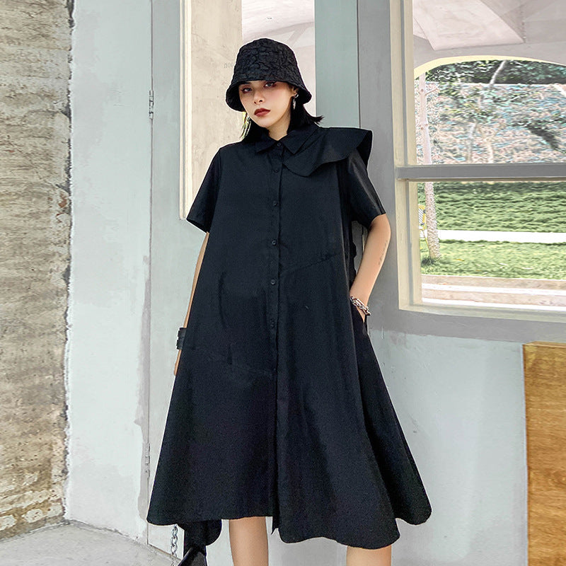 Vintage Summer Irregular Black Shirts Dresses