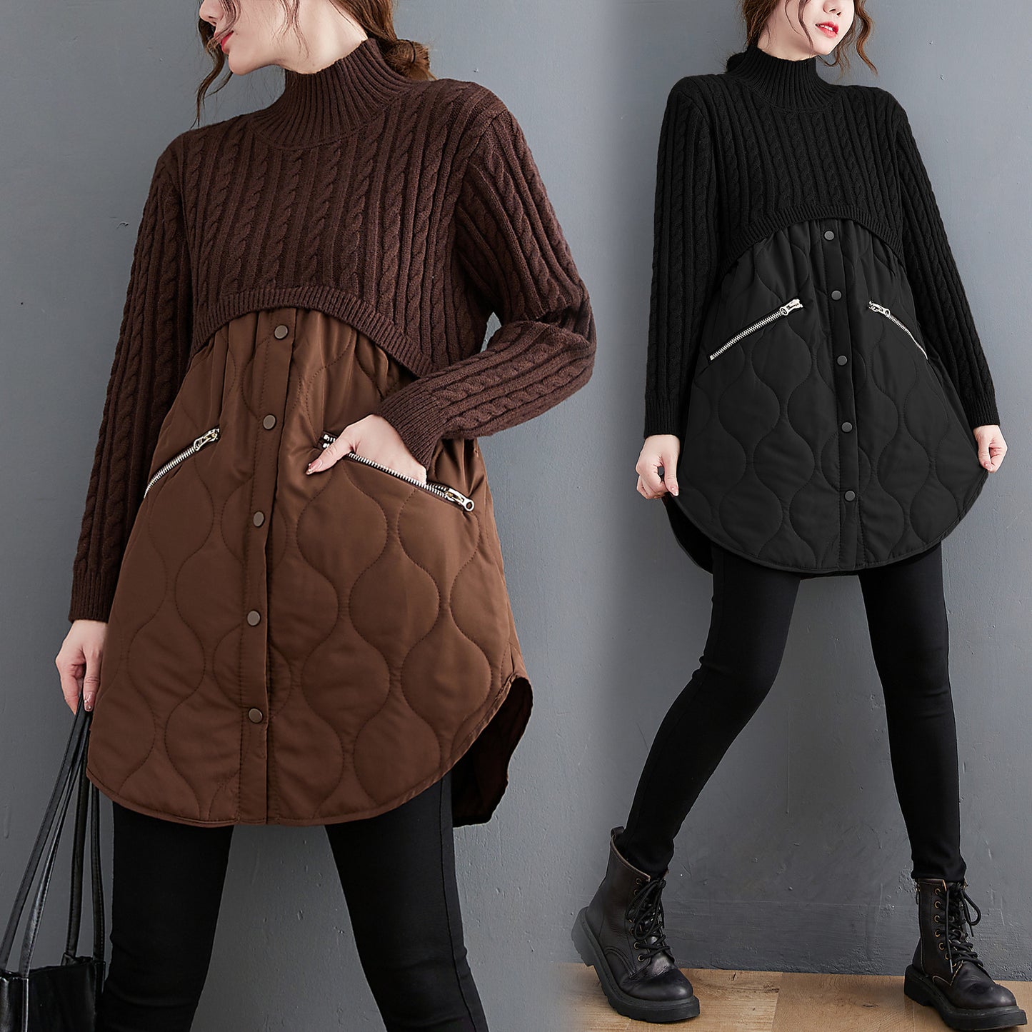 Women High Neck Winter Knitting Pullover Overcoat