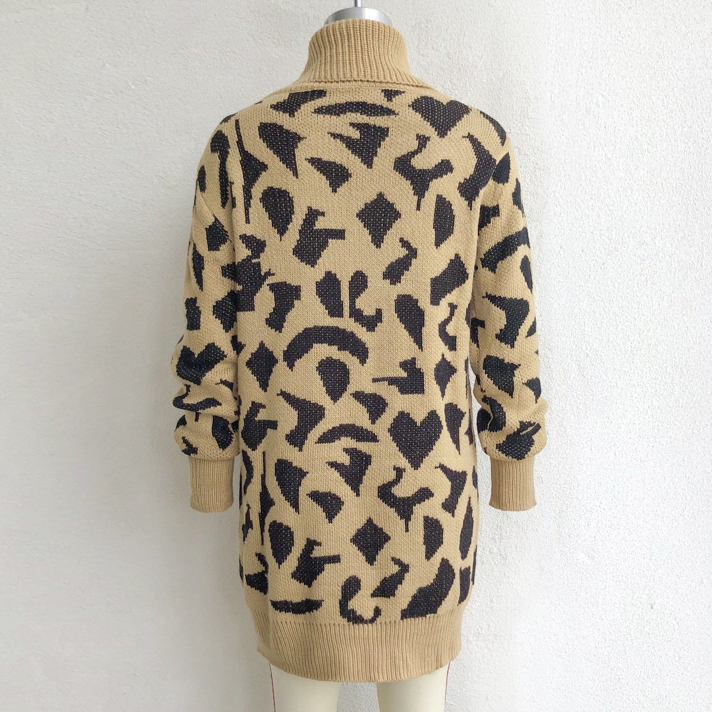 Leopard Turtleneck Knitting Sweater Dresses for Women