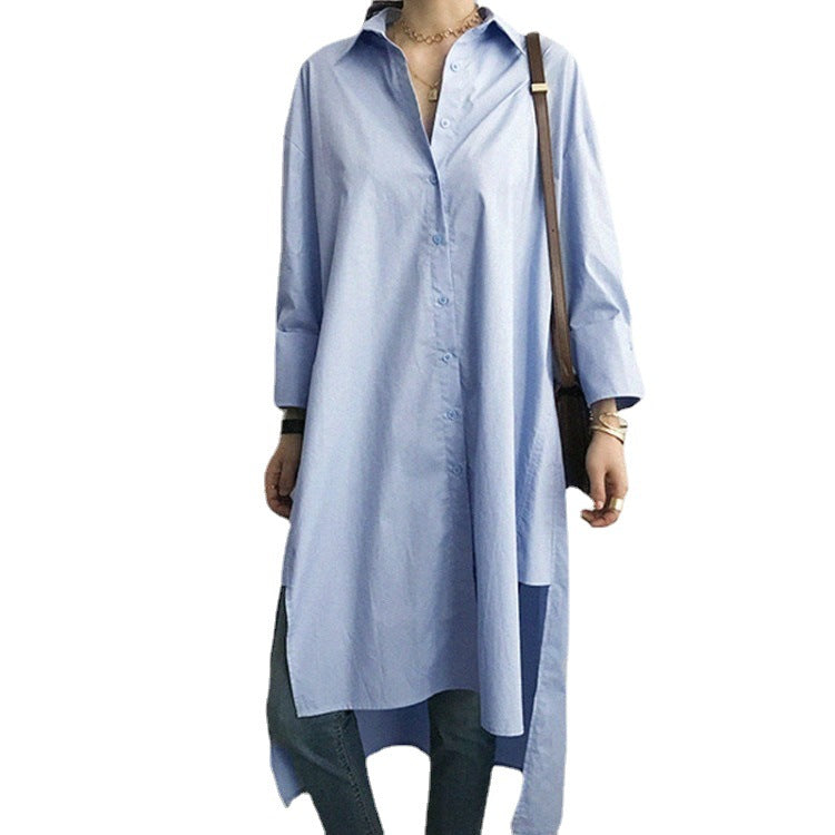 Women Autumn Asymmetric Long Sleeves Shirt Dresses