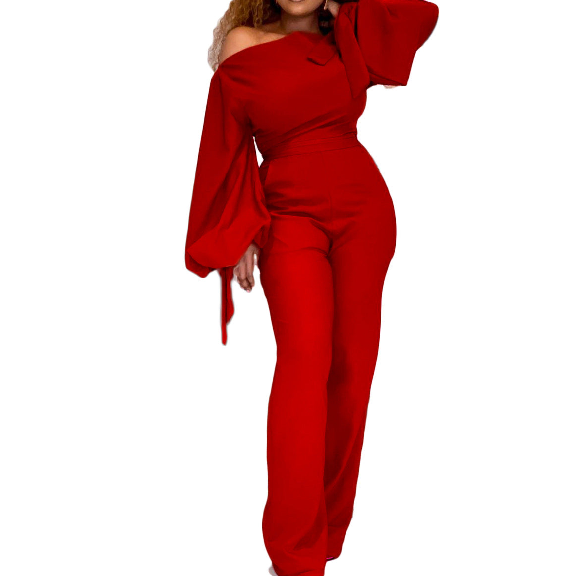 Sexy One Shoulder High Waist Plus Sizes Wide Legs Jumpsuits