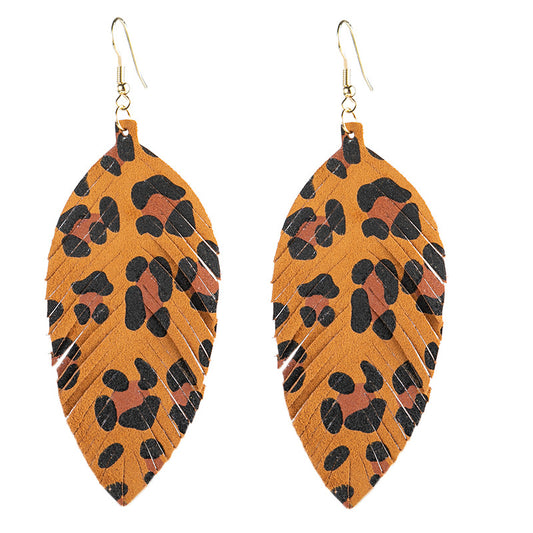 Leopard Print Leaf Design Drop Earring for Women