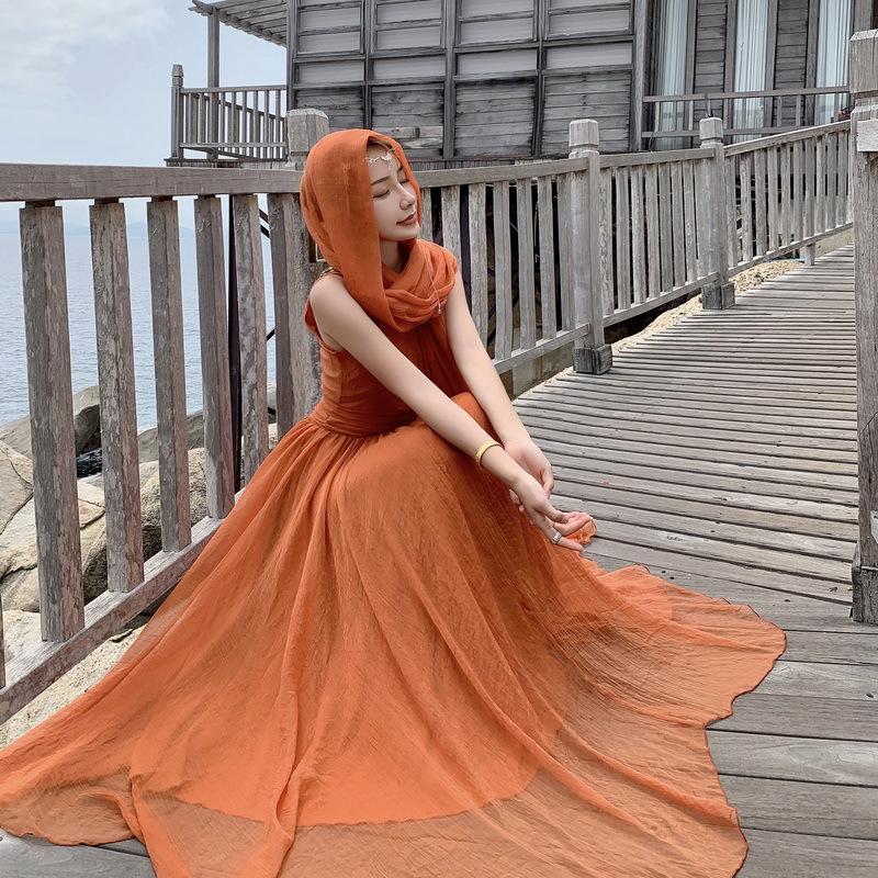 Orange Women Holiday Long Dresses-STYLEGOING