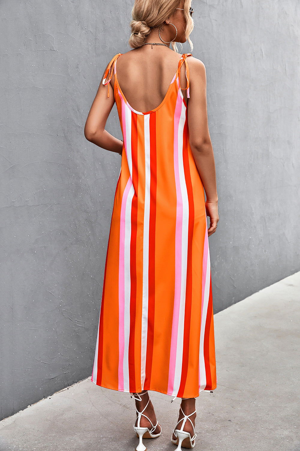 Sexy Backless Striped Long Sleeveless Dresses