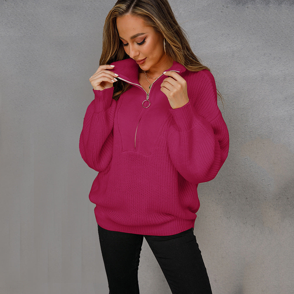 Casual Zipper Design Knitted Pullover Sweaters