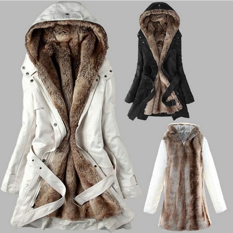 Women Winter Fur Warm Outerwear with Hat-STYLEGOING