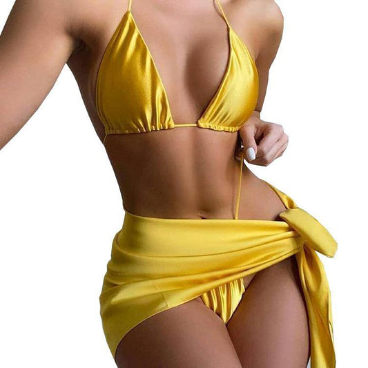 Yellow Sexy 3pcs Bikni Swimsuits-STYLEGOING