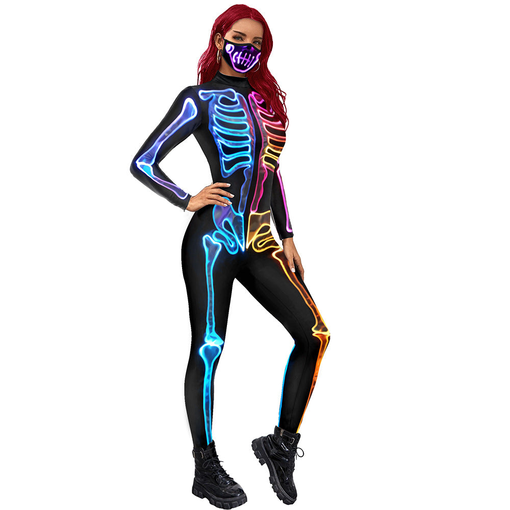 Colorful Human Skeleton Halloween Women Jumpsuits Cosplay