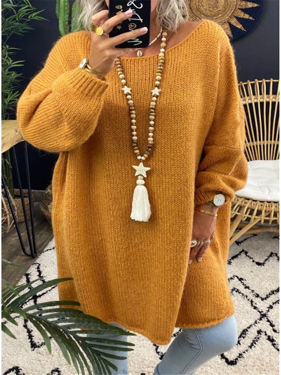 Casual Women Round Neck Knitting Loose Sweaters-STYLEGOING