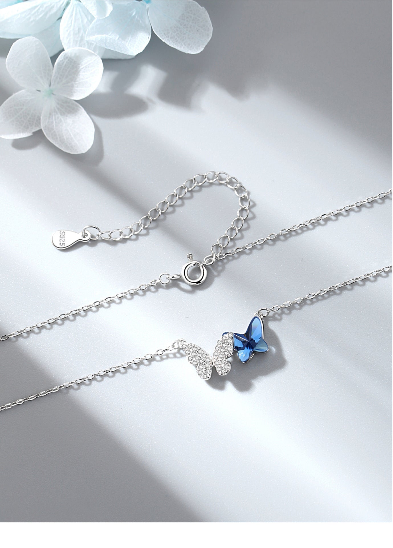 Fashion Double Butterfly Design Sterling Sliver Necklace