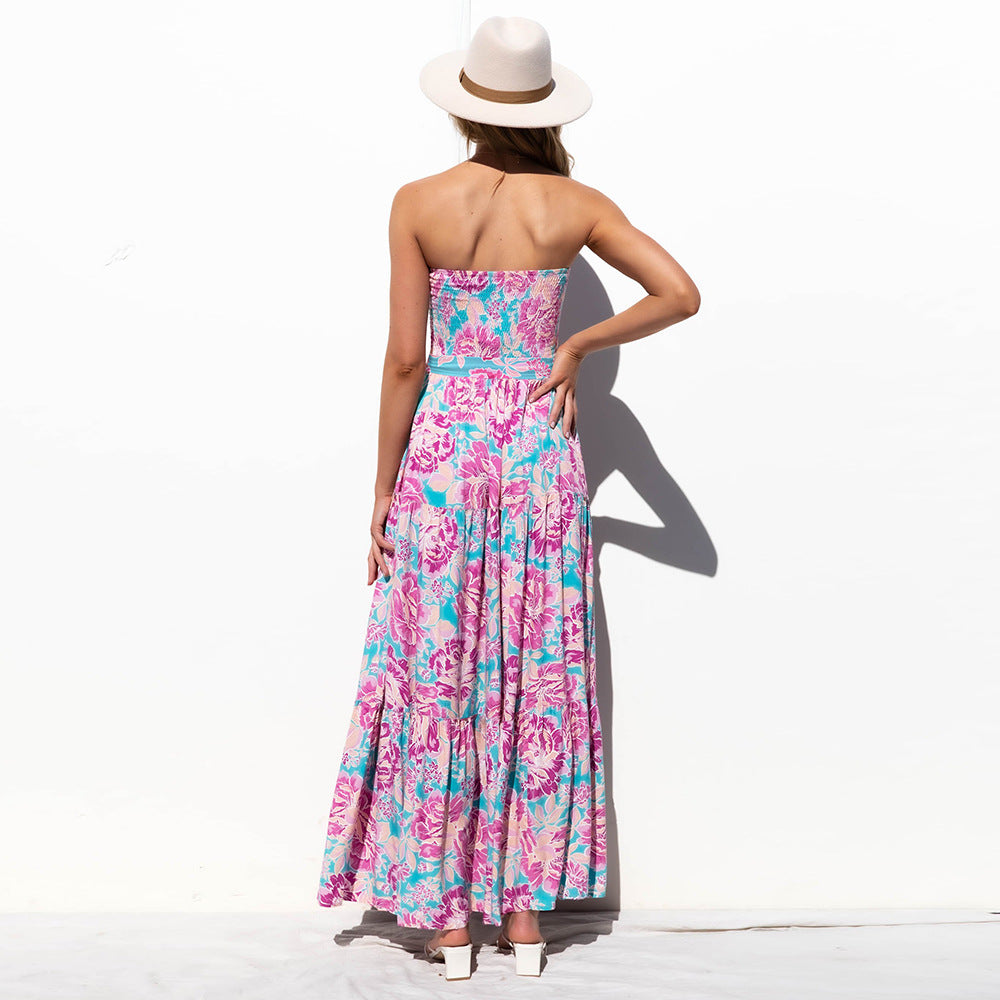 Sexy Summer Strapless Lace Up Long Maxi Dresses