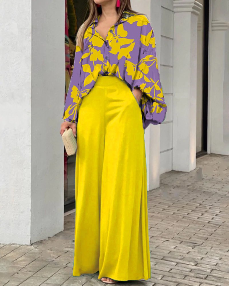 Loose Summer Two Pieces Wide Legs Women Suits