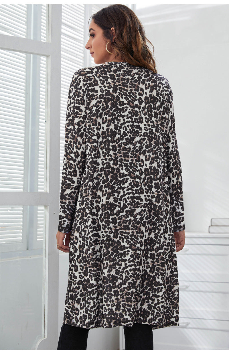 Leopard Print Knitted Long Coats Cardigan
