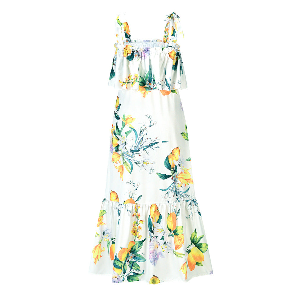 Ruffled Floral Print Summer Beach Dresses for Women