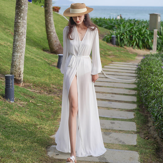 White Chiffon Summer Long Beach Cover Dresses