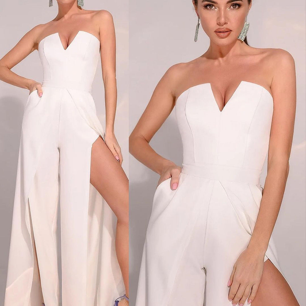 Sexy Strapless Slit Jumpsuits for Women